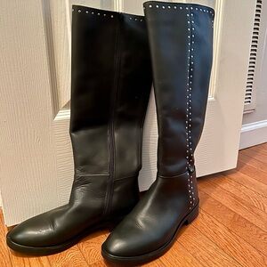 Black Studded Knee-High Boots